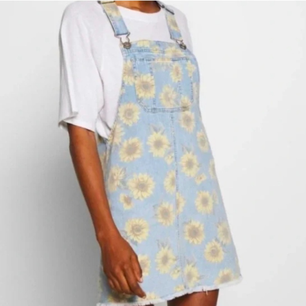 American Eagle Outfitters Sunflower Denim Overalls Blue Yellow